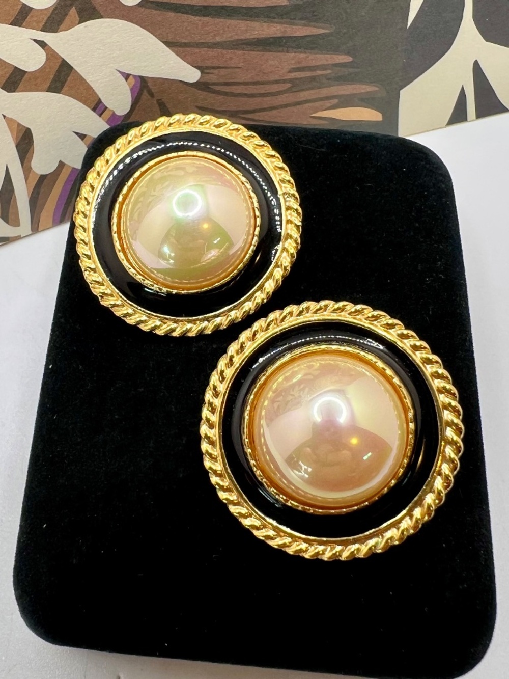 Roman Round Pearl Cabochon CLIP Earrings